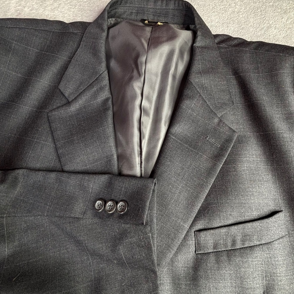 Montefino Uomo Sport Coat Mens 52L Gray Windowpane Super 120s Merino Wool Blazer